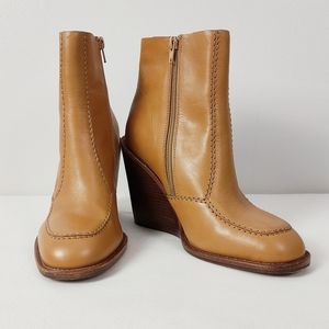 See By Chloe Brown Leather Ankle Boots Women's Charlize Booties 38.5 Wedge Heels